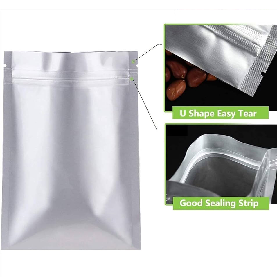 Silver Flat mylar bag detail