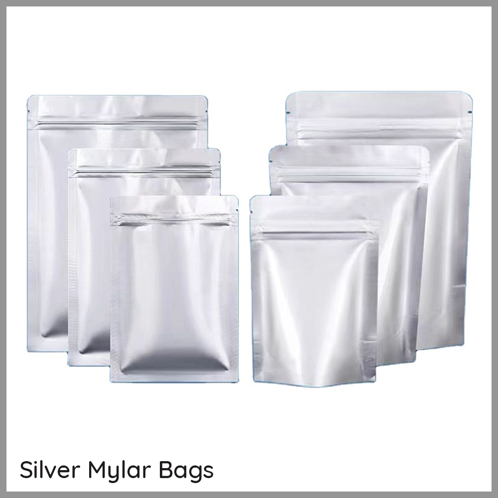 Silver Mylar bags flat stand
