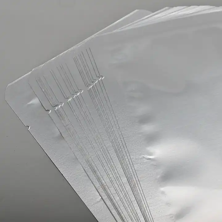 Silver flat mylar bags stacked 2