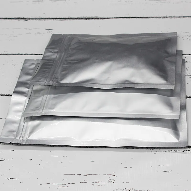 flat matte silver mylar bags 3 stacked